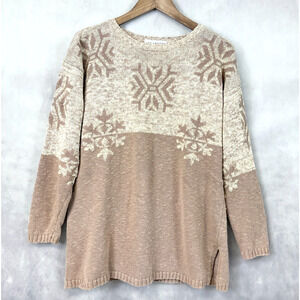 VTG 90s Jay Jacobs Sweater Womens Medium‎ Snowflake Ramie Cotton Textured Winter